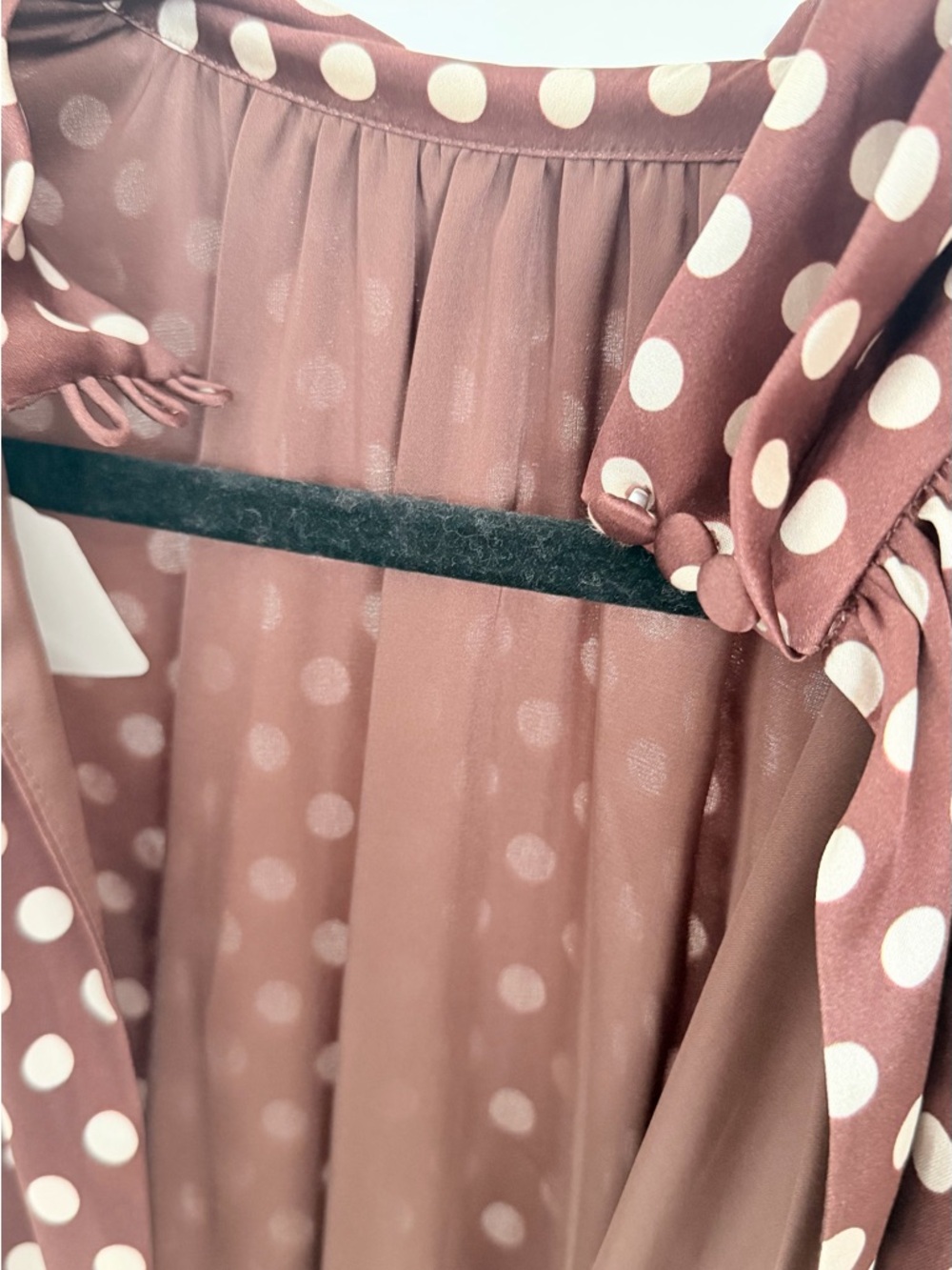 Ronny Kobo Collection Brown Polka Dot Ruched Midi Dress - Picture 5 of 7